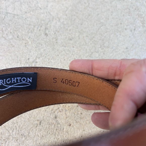 Vintage Brighton Brown Tan Leather Two Tone Silver Buckle Belt Size S Y2K 1995 - Picture 4 of 7